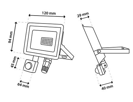 LED Reflektor snímač pohybu 20W, 2200lm 4000K IP65 Černá ZUME ALS LUMILED