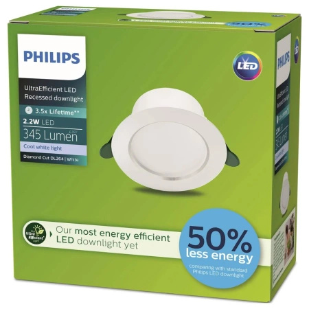 Zapuštěná montáž LED pod omítku 2,2W 345lm 4000K White Diamond Philips