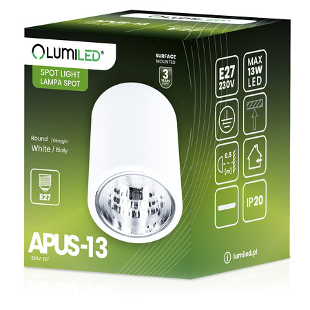 Povrchové svítidlo E27, TUBA SPOT Stálá Kulatá Bílá APUS 13 LUMILED