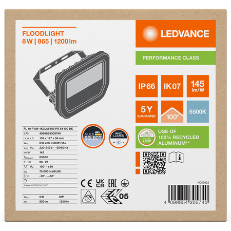 LED reflektor 8W 1200lm 6500K IP66 černý LEDVANCE reflektor