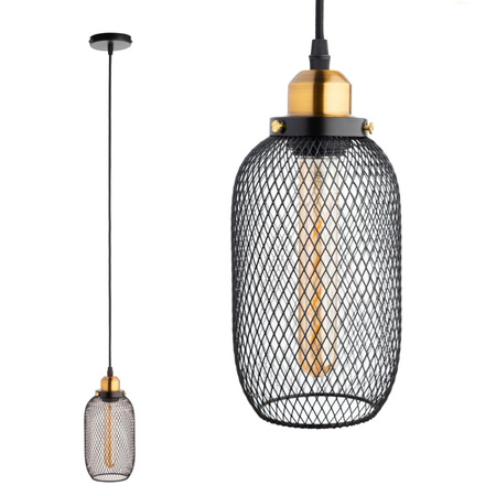 Loft Síťové závěsné stropní svítidlo Černý převis pro LED E27 Oblong