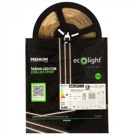 LED pásek COB 9W/m 990lm/m 480LED/m 12V 3000K teplá bílá CRI90 IP67 Roll 5m Ecolight