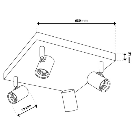 Stropní svítidlo Plafond SPOT TUBA Reflektor Halogenové svítidlo 4x E27 GLASA LUMILED