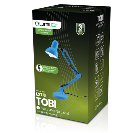 Stolní lampa E27, Modrá + držák na stůl TOBI LUMILED