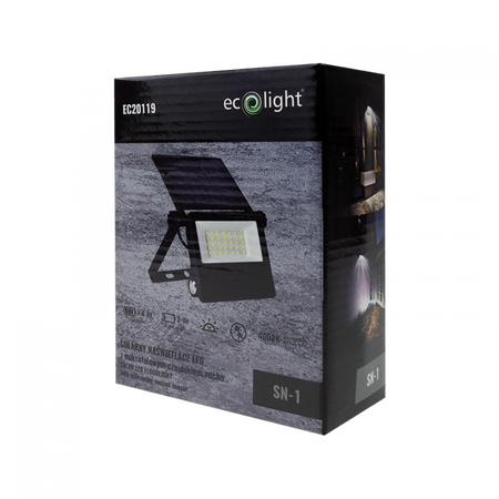 LED reflektor Solární reflektor 4W 400lm 4000K Neutrální 2000mAh IP65 se senzorem pohybu a soumraku Ecolight