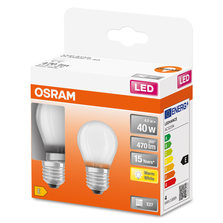 2x LED žárovka P45 Ball E27 4W = 40W 470lm 2700K Warm 300° Retrofit Filament CLASSIC Osram
