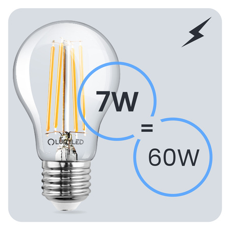 LED žárovka E27 A60 7W = 60W 806lm 3000K Warm 360° FILAMENT LUMILED