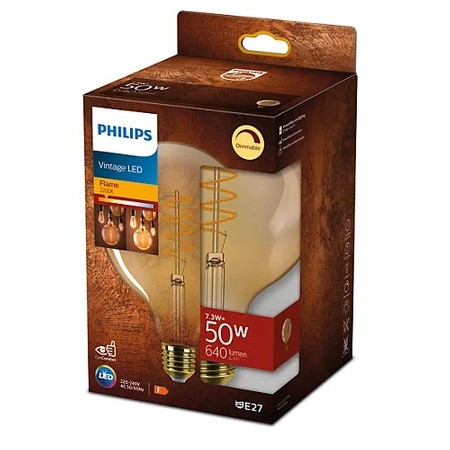 Globe E27 G120 LED žárovka 7.3W = 50W 640lm 2200K Teplá bílá Filament Jantar PHILIPS Stmívatelné