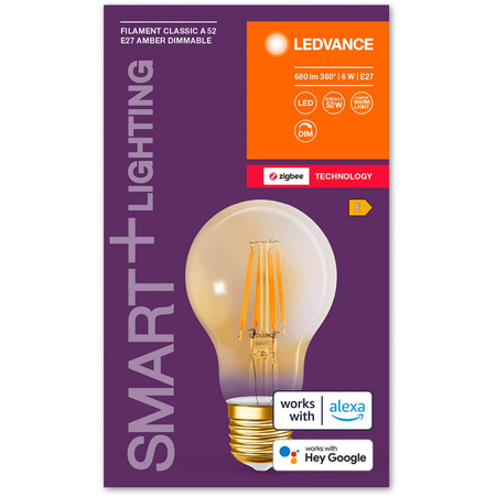 LED žárovka E27 A60 6W 680lm 2400K Teplá bílá Filament LEDVANCE SMART+ ZigBee Dimmable