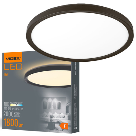 Plafond LED stropní svítidlo pro povrchovou montáž 18W 2000lm 4000K neutrální bílá černé Videx