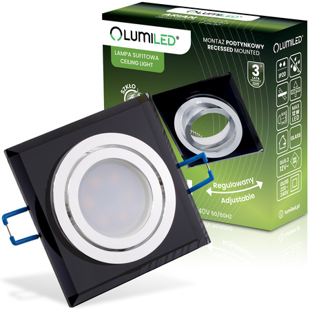 Skleněné Halogenová Podhledové svítidlo GU10, MR16 Nastavitelná Čtvercová Černá ARIAN LUMILED