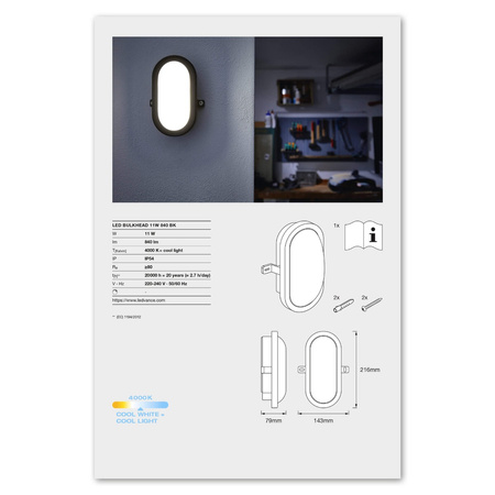 LED nástěnné svítidlo 11W 4000K IP54 Hermetické venkovní černé BULKHEAD LEDVANCE