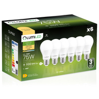 6x LED žárovka E27 A60 10W = 75W 1100lm 3000K Warm 260° LUMILED
