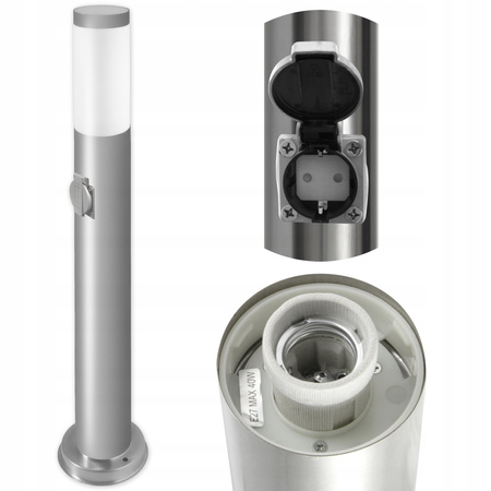 Venkovní zahradní lampa E27 SILVER SLOUP 65cm se zásuvkou 230V