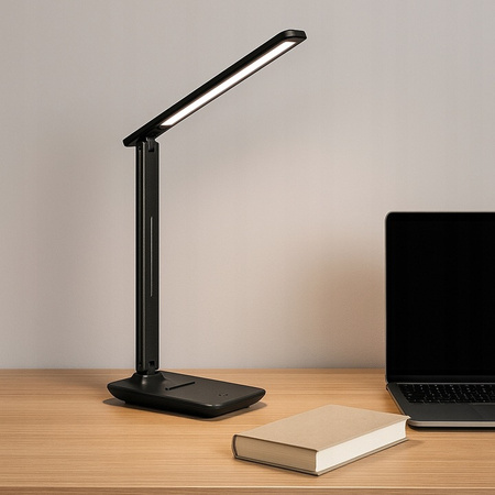 Stolní nastavitelná stolní lampa LED 5W 400lm 3000-4000-6500K CCT dobíjecí školní noční světlo stmívatelné vypínač černý Kivo Masterled