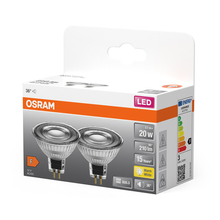 2x LED žárovka MR16 Reflector GU5.3 2,1W = 20W 210lm 2700K Warm 12V 36° STAR Osram