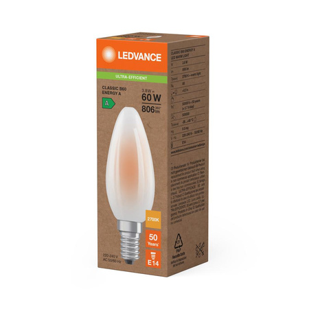 LED žárovka E14 B35 3,8W = 60W 806lm 2700K Warm 330° Ledvance