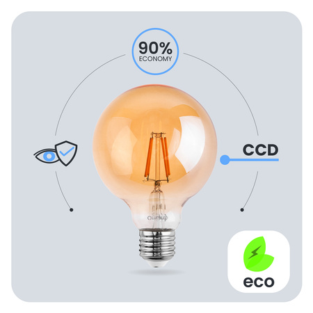 Žárovka Dekorativní Kulka LED E27, G125 4W = 40W 470lm 2000K Teplá bílá 360° Filament Globe Amber LUMILED