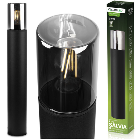 Venkovní stojací stožáry Zahradní lampa pro žárovku E27 Černé sklo IP54 60 cm SALVIA LUMILED