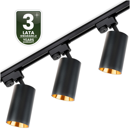 Osvětlovací lišta 1.5m + 3x reflektor lištový, GU10 Černá Zlatý SAGI LUMILED