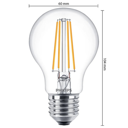 LED žárovka E27 A60 7W = 60W 806lm 2700K Teplá bílá vlákno PHILIPS
