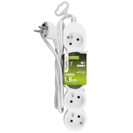 Síťový prodlužovací kabel s uzemněním 5 zásuvek 1,5 m bílý kabel Lendo Lumiled