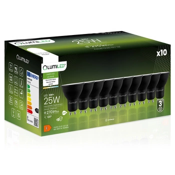 10x Žárovka LED GU10, 3W = 25W 270lm 4000K Neutrální bílá 120° Černá LUMILED