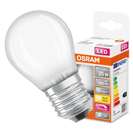 LED žárovka E27 P45 2,8W = 25W 250lm 2700K teplé 320° vlákno stmívatelné OSRAM SUPER STAR