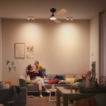 Stropní ventilátor 28W LED stropní svítidlo 24W 2650lm 3000/4300/6500K CCT Black Brown + Pilot Olas Philips