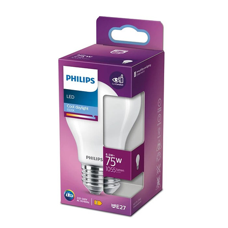 LED žárovka E27 A60 8.5W = 75W 1055lm 6500K Studená bílá Filament Milky PHILIPS