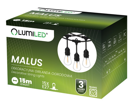 Venkovní řetěz 15m, 15x E27 MALUS LUMILED