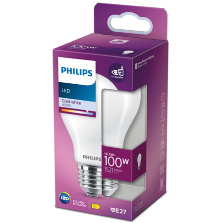 LED žárovka E27 A60 10.5W = 100W 1521lm 4000K neutrální bílá vlákno PHILIPS