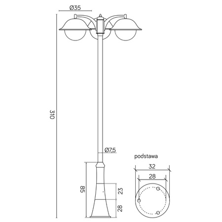 Venkovní zahradní lampa lampa E27 Prince Max OGMW 3 O-BD 310cm černá Su-Ma