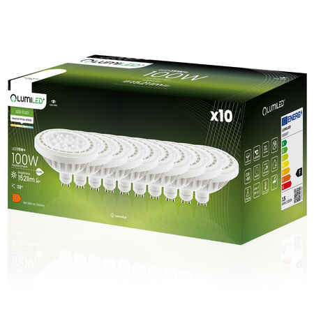 10x Žárovka LED ES111, GU10 15W = 100W 1521lm 4000K Teplá bílá 38° LUMILED