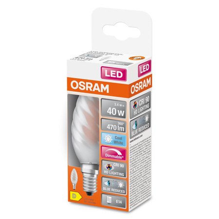 E14 BW35 LED žárovka 3.4W = 40W 470lm 4000K Neutrální bila 300° CRI90 Filament OSRAM SUPERSTAR+ Stmívatelné