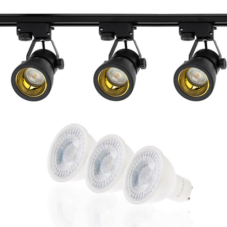Osvětlení kolejnice 1.5 m + 3x GU10 Track Spotlight Black-Gold + 6W LED GU10 3000K