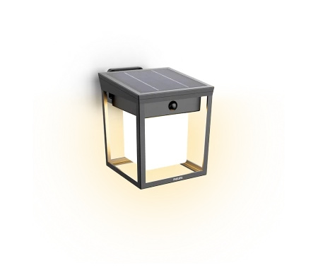 Venkovní solární fasádní nástěnné svítidlo LED 1,5 W 250 lm 3000K IP44 s čidlem pohybu a soumraku Antracit Blaise Ultra Efficient Philips