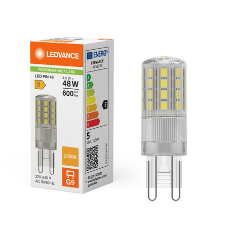 LED žárovka G9 4,5W = 48W 600lm 2700K teplá bílá 320° Ledvance