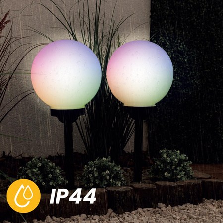LED ATRIS Solární zahradní lampa poháněná nadzemní bílou koulí 25 cm RGB LUMILED