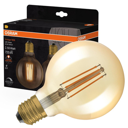 2x LED dekorativní žárovka E27 G95 6.5W = 55W 725lm 2400K Teplá bílá 300° vlákno stmívatelné OSRAM Vintage 1906