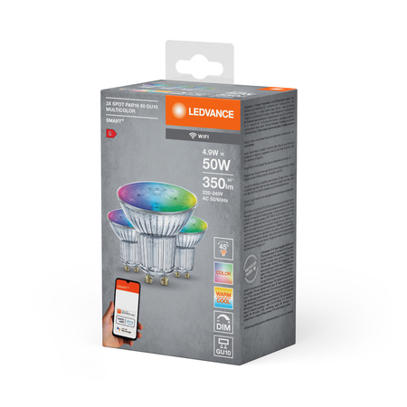 3x LED žárovka GU10 5W 350lm CCT LEDVANCE SMART+ WiFi RGB Stmívatelné