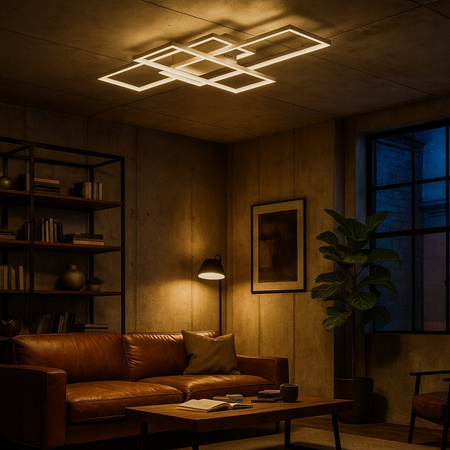 Geometrické stropní svítidlo PLAFON LED lustr 130W 3000K-6500K bílá + dálkový ovladač