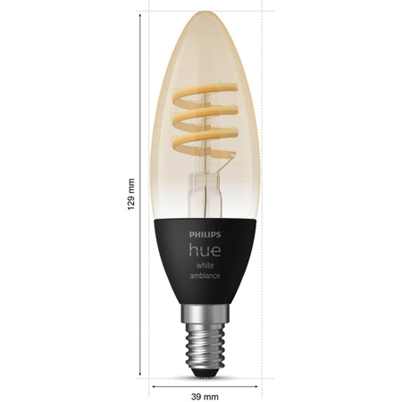 2PAK LED žárovka svíčka E14 B40 4,6W CCT PHILIPS HUE White & Ambiance Filament Bluetooth Zigbee
