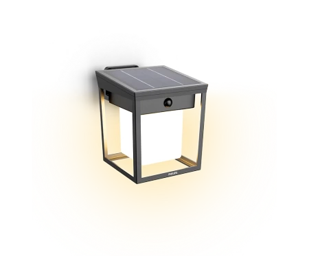 Venkovní solární fasádní nástěnné svítidlo LED 1,5 W 250 lm 3000K IP44 s čidlem pohybu a soumraku Antracit Blaise Ultra Efficient Philips