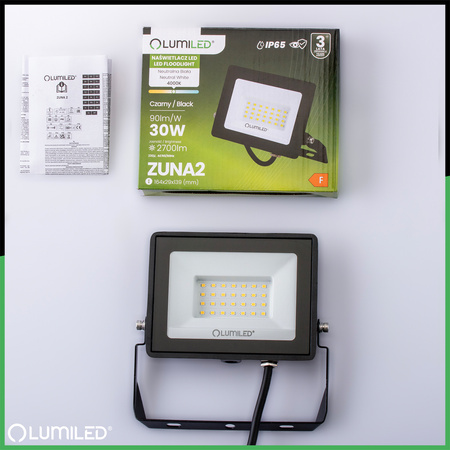 LED Reflektor 30W, 2700lm 4000K IP65 Černá ZUNA2 LUMILED