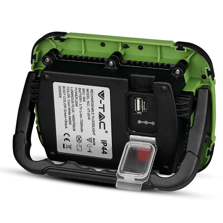 Reflektor LED 20W 1400lm 6400K IP44 zelená+černá USB Dobíjecí s funkcí SOS Samsung Chip VT-20-R V-TAC