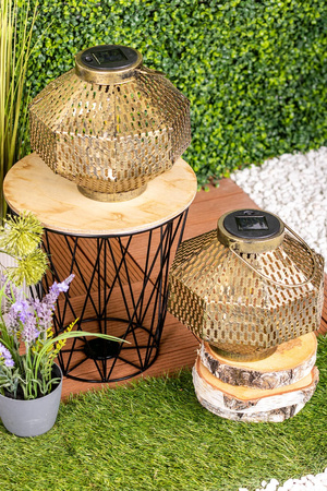 LED solární lampa Lucerna zahradní vlákno LANTERN závěsná kovová měď