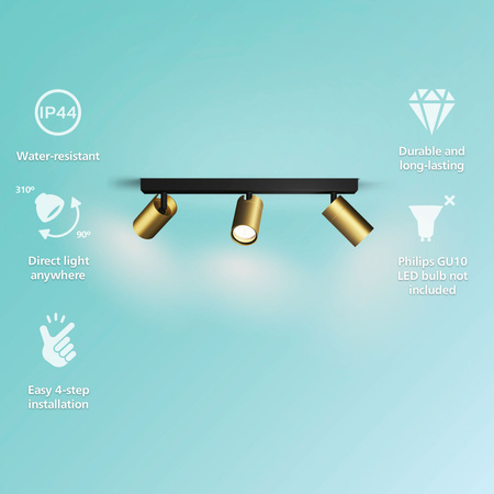 Reflektorové stropní svítidlo 3x GU10 IP44 měděno-černé Kosipo Philips