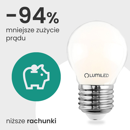 LED žárovka E27 kapka P45 2,2W 470lm = 40W 2700K teplá bílá 360° Filament energetická třída A LUMILED