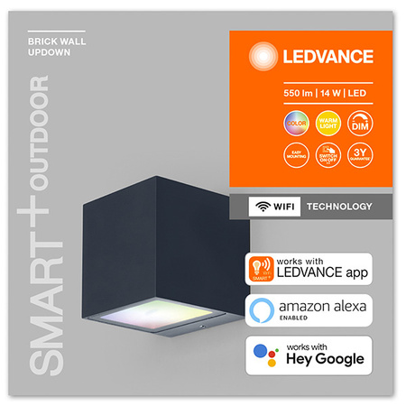 Inteligentní zahradní fasádní nástěnné svítidlo LEDVANCE WIFI SMART+ BRICK WALL 14W 550 lm LEDVANCE